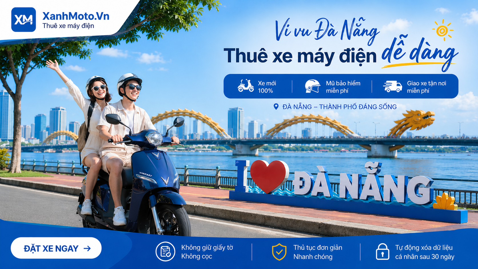 vi vu Đà nẵng, thuê xe máy điện dễ dành, không giữ giấy tờ, thủ tục nhanh chóng, đơn giảnkhông cọc,  
