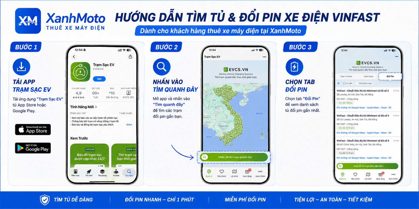 3 bước tìm tủ đổi pin xe điện vinfast qua ứng dụng Trạm sạc EV
