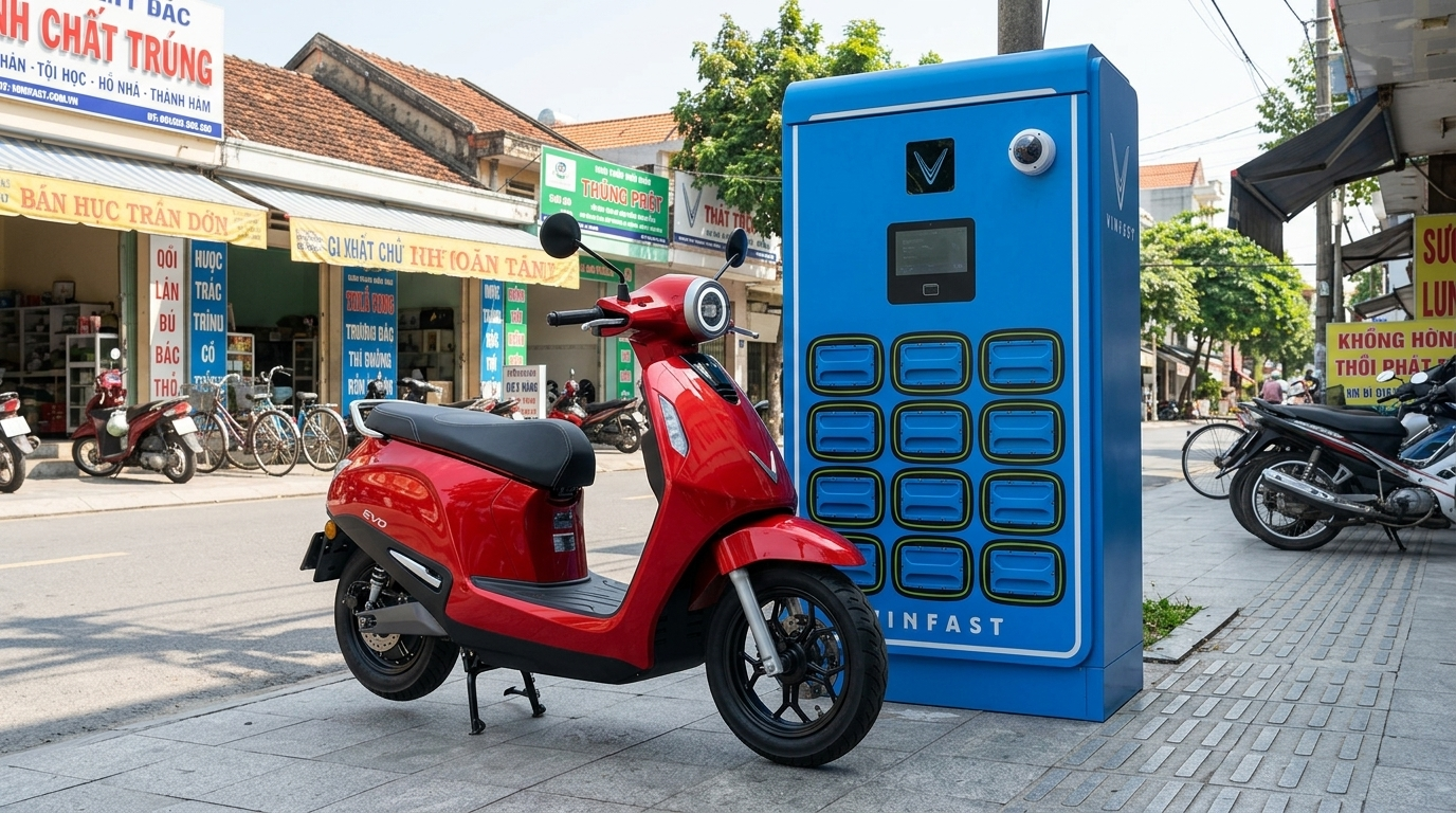 Hệ thống trạm đổi pin tự động V-GREEN cho xe máy điện VinFast tại Đà Nẵng